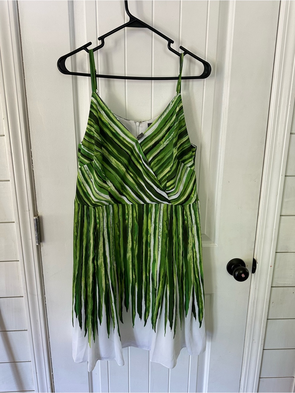 The Limited Green & White Striped V-Neck Spaghetti Strap Dress